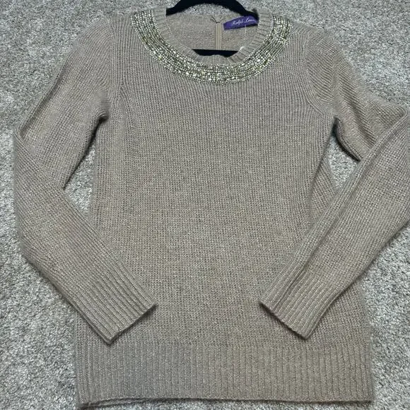 Ralph Lauren Purple Label Hand Knit Cashmere Beaded Sweater And Cardigan Size S - Picture 5 of 6